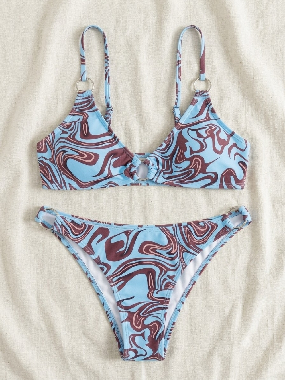 Blue and Brown Swirl Bikini Set - Women Swim